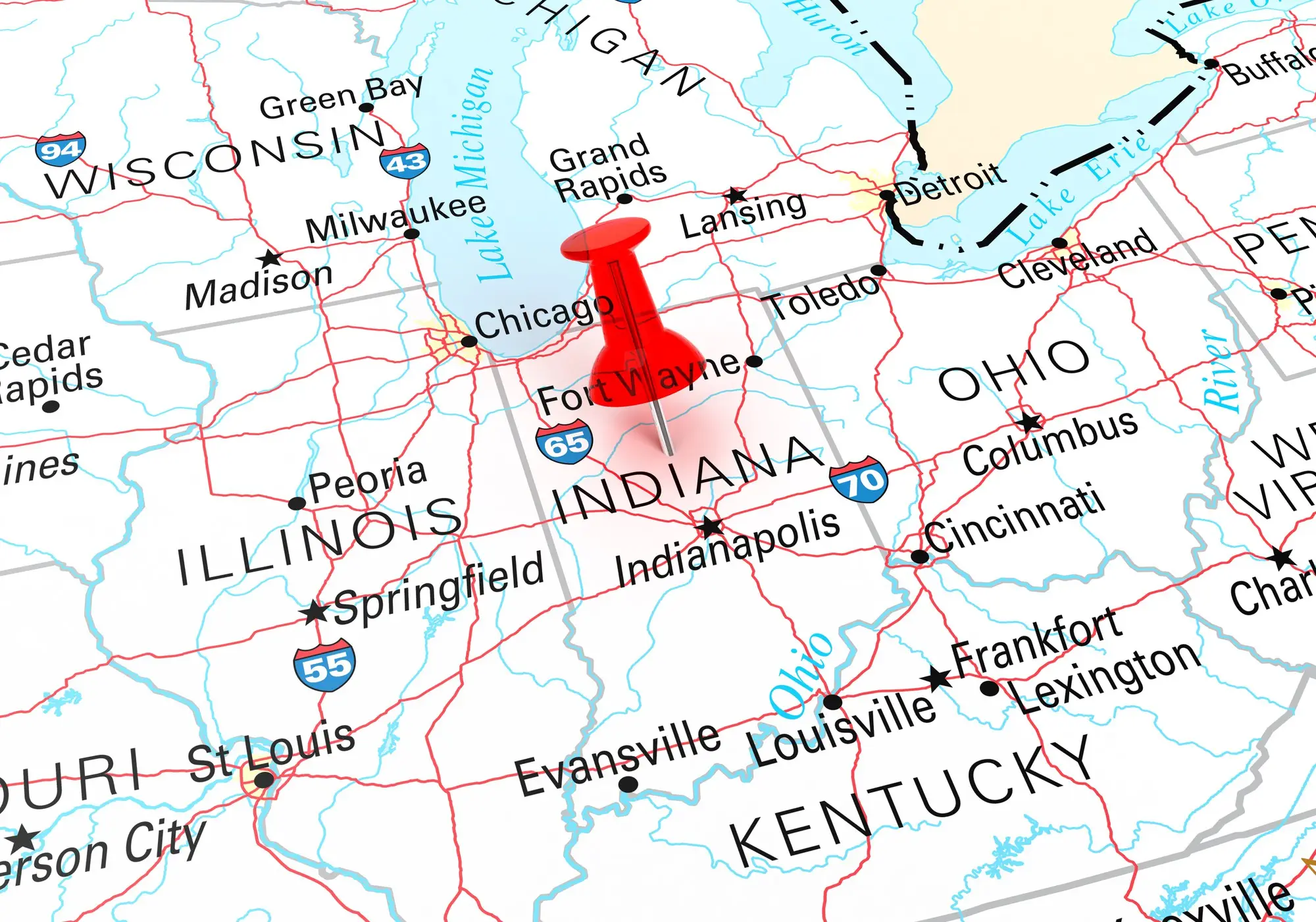 Red thumbtack indiana state usa map d rendering