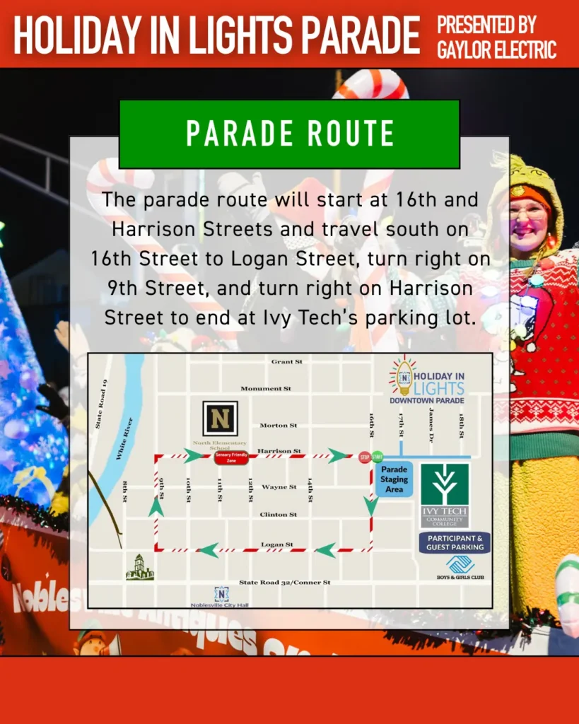 Parade route holiday in lights parade