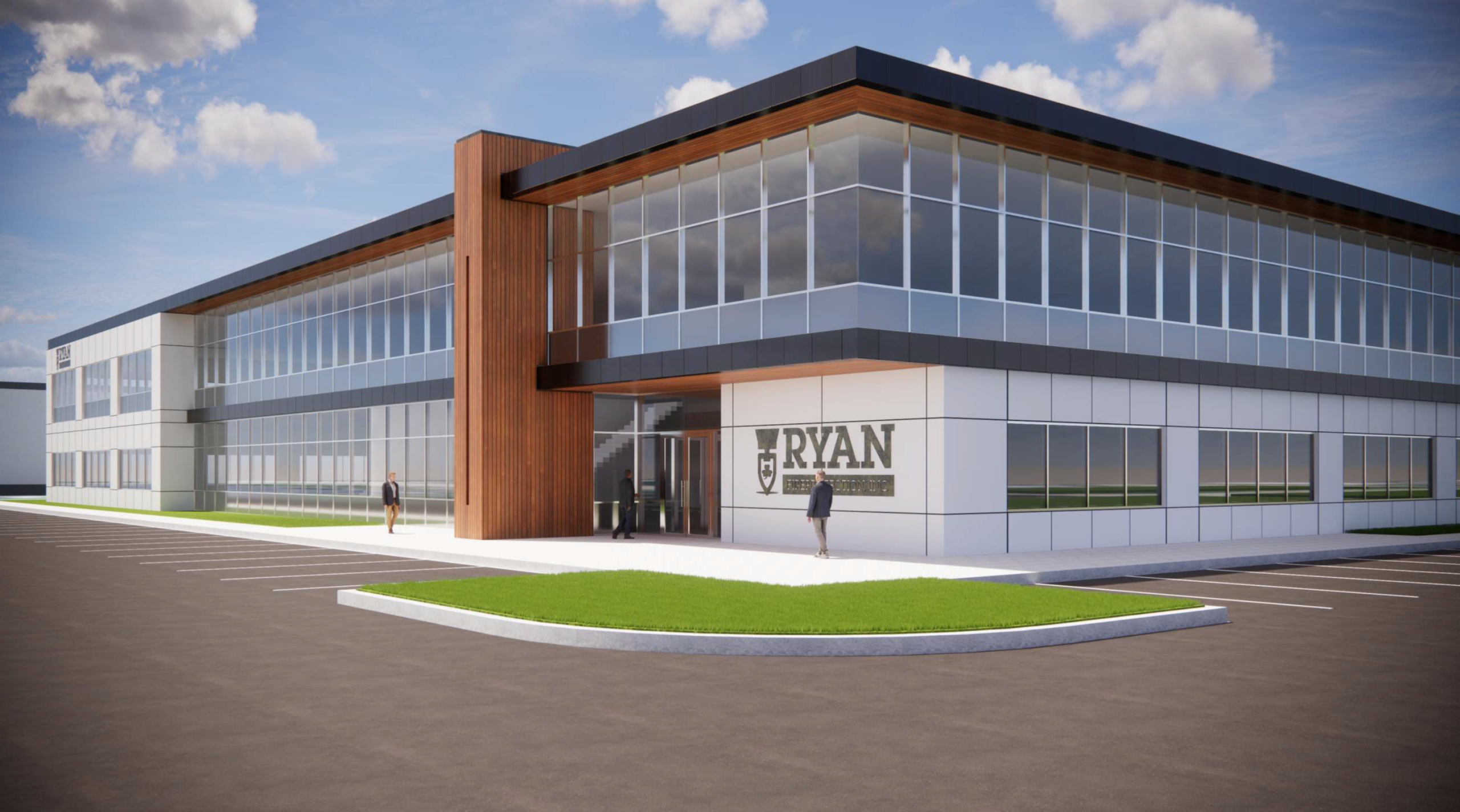 Rendering of a building for Ryan Fireprotection's upcoming Headquarters in Noblesville